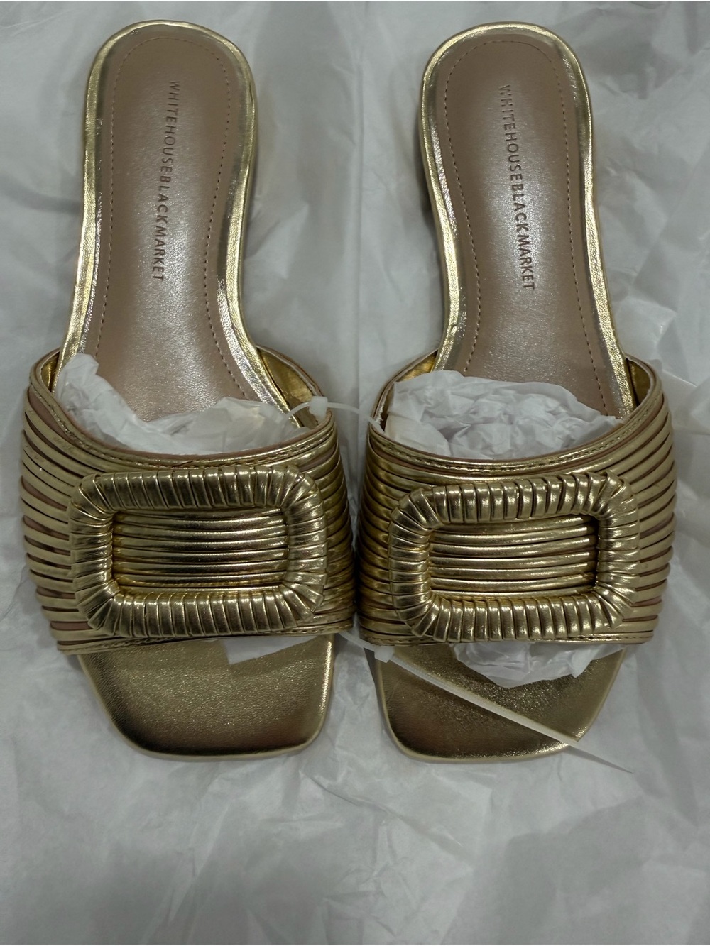 White House Black Market Gold Metallic Slide Sandals - Picture 2 of 5